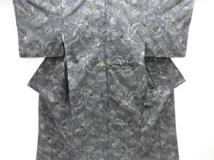 アンティーク　花唐草模様織り出し十日町紬着物